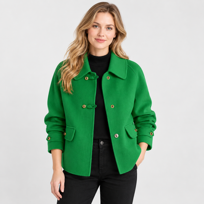 Montviro | Women's Tweed Pea Coat - Peter Pan Collar Pearl Buttons