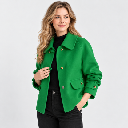 Montviro | Women's Tweed Pea Coat - Peter Pan Collar Pearl Buttons