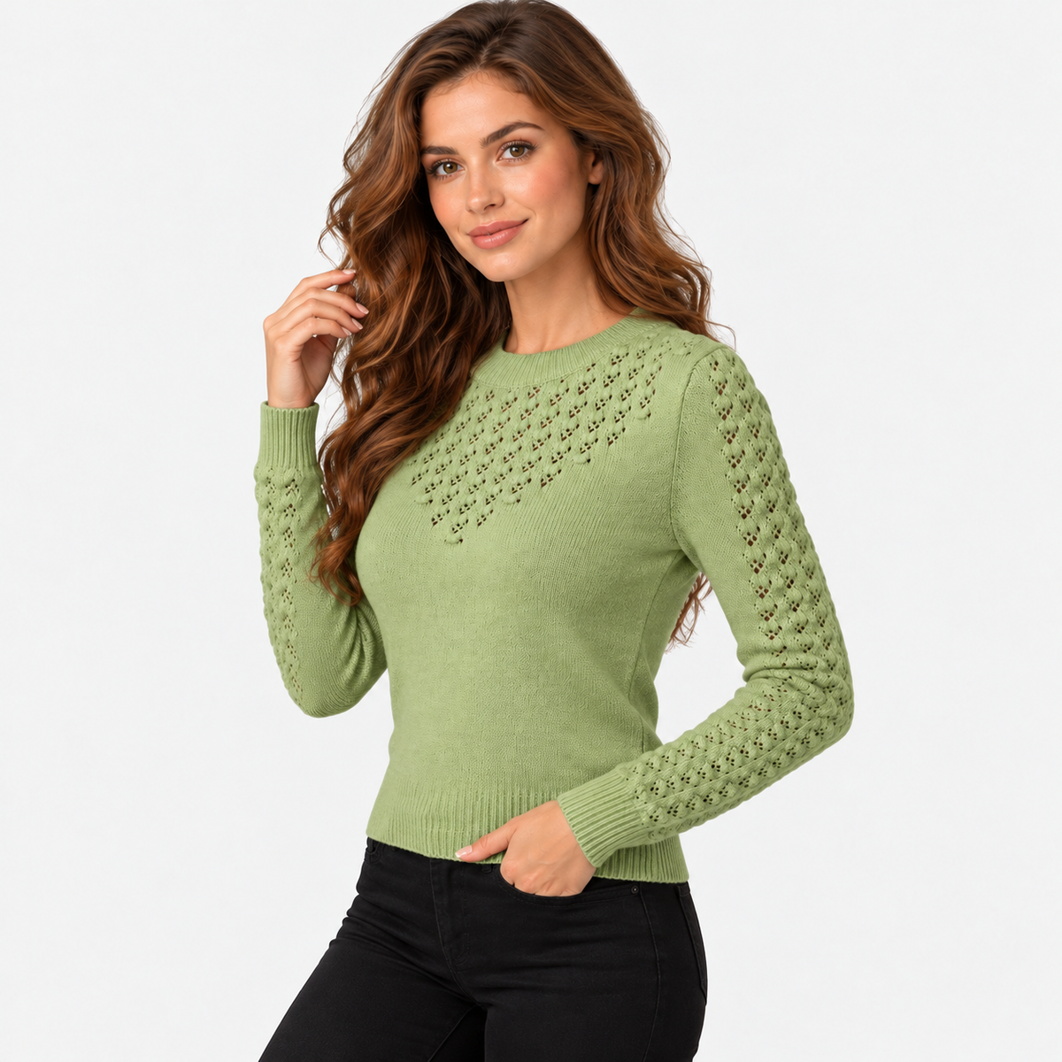 Montviro | Women's Cropped Knit Sweater with Hollow Out Design