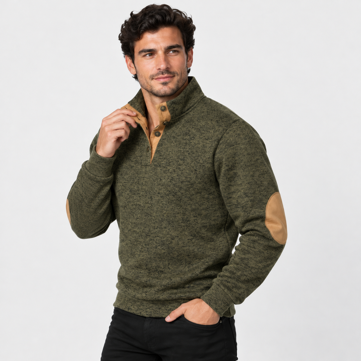 Montviro | Men's Collared Sweater Knit Pullover Button Detail Casual Top