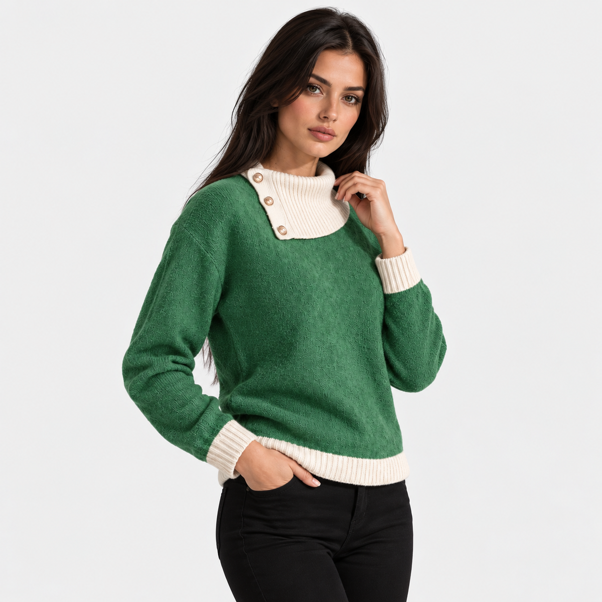 Montviro | Women's Asymmetric Neck Knit Sweater with Side Buttons