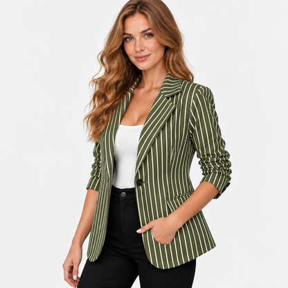 Montviro | Women’s Plus Size Striped Blazer Elegant Workwear Suit Jacket