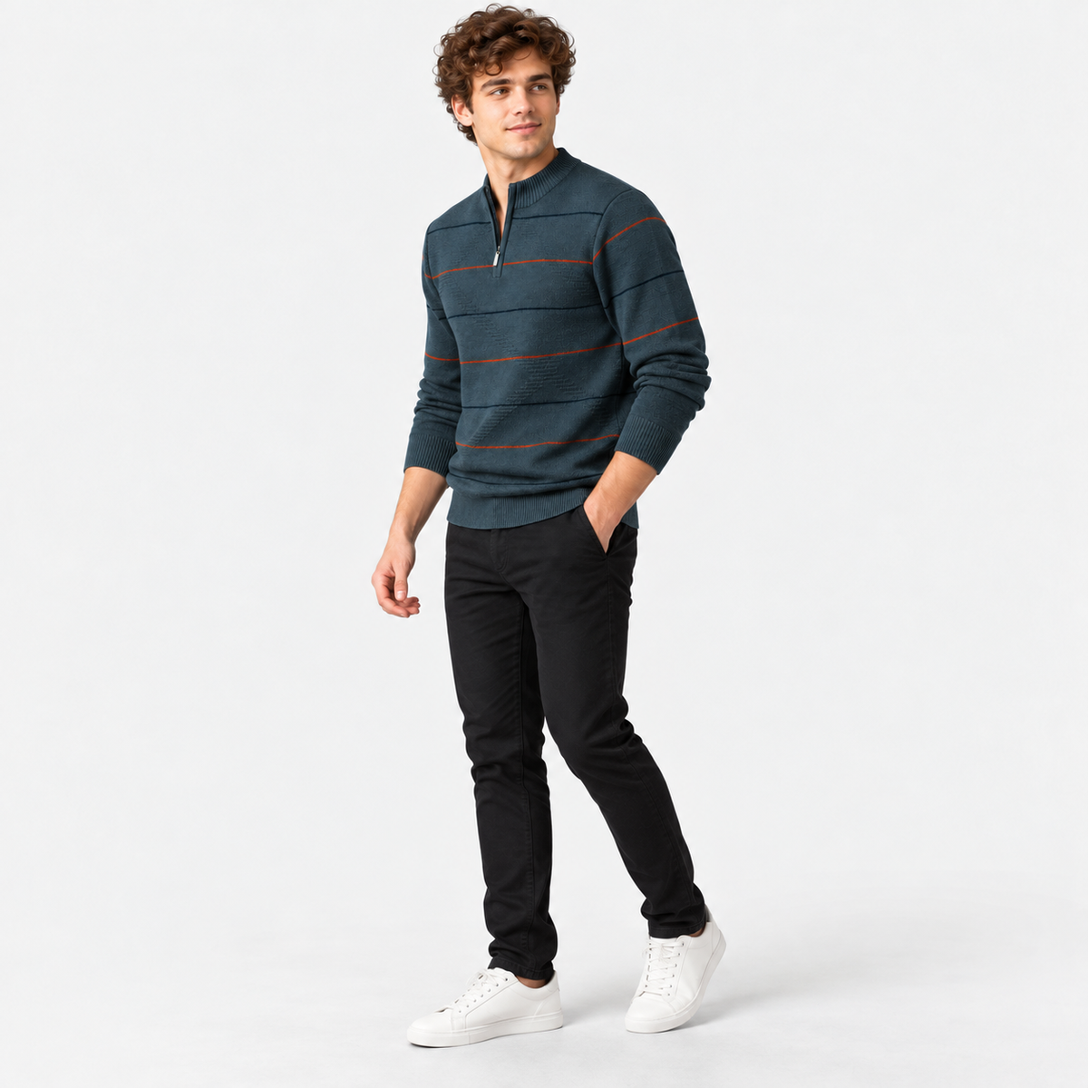 Montviro | Men's Quarter Zip Knit Sweater with Striped Pattern