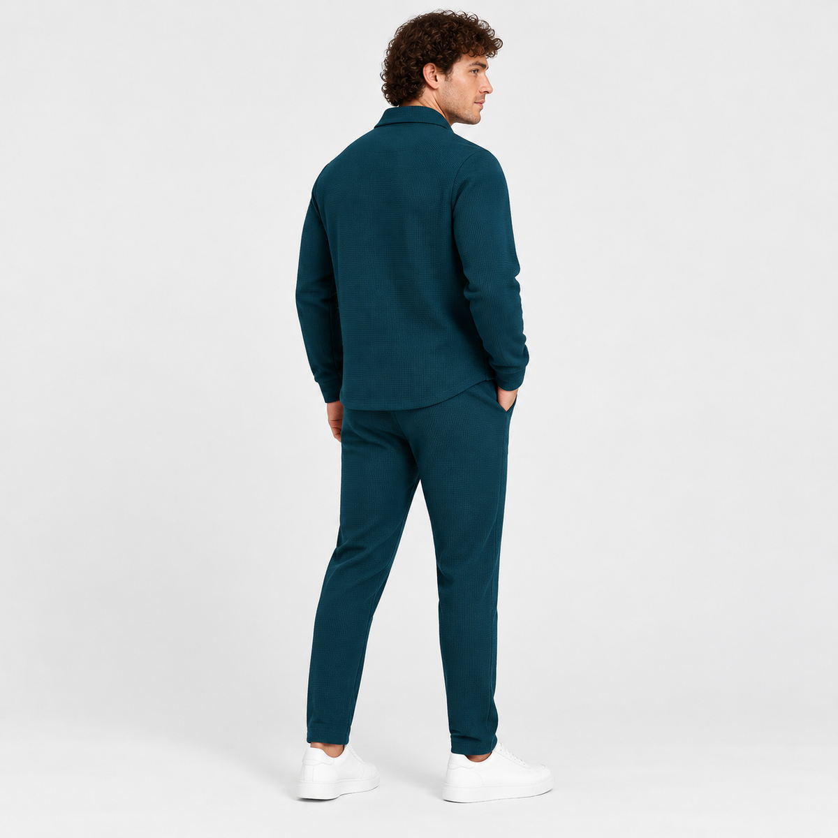 Montviro | Men's Waffle Knit Cardigan Set Button Shirt Pants Casual Outfit