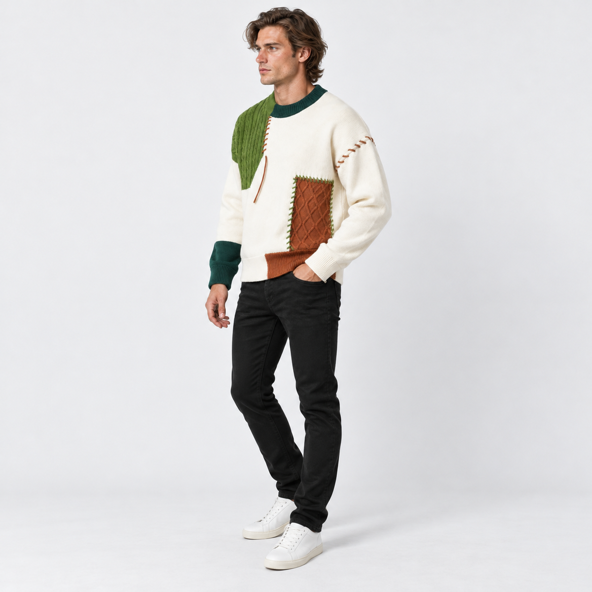 Montviro | Men's Color Block Sweater Knit Crew Neck Casual Winter Top