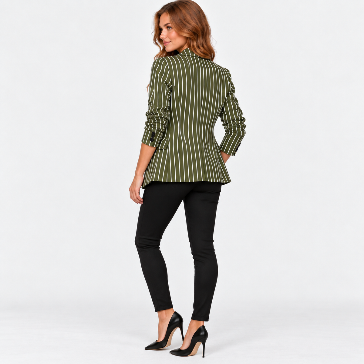 Montviro | Women’s Plus Size Striped Blazer Elegant Workwear Suit Jacket
