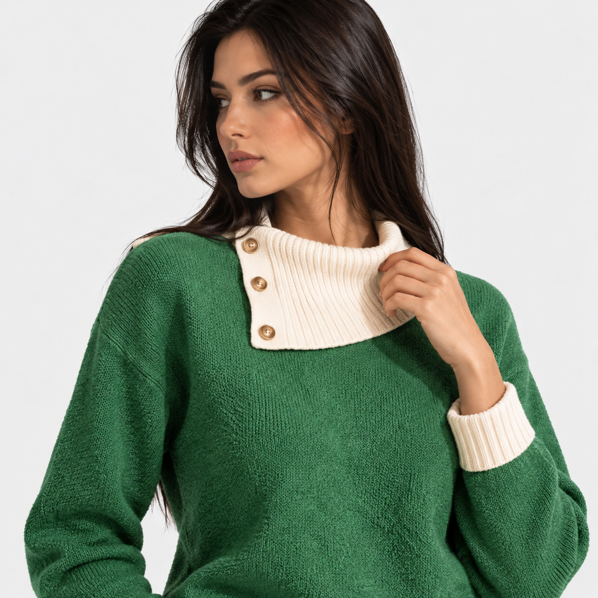 Montviro | Women's Asymmetric Neck Knit Sweater with Side Buttons