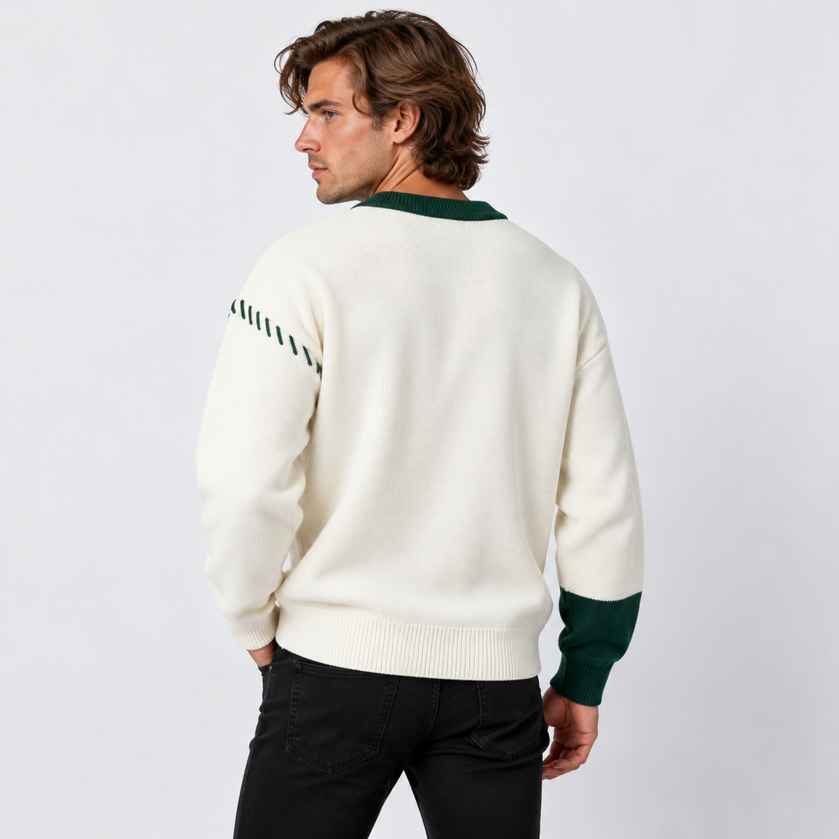 Montviro | Men's Color Block Sweater Knit Crew Neck Casual Winter Top