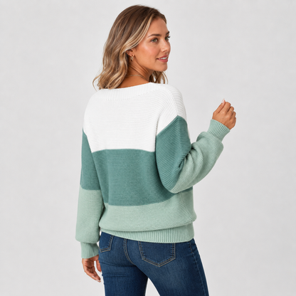 Montviro | Women's Off-Shoulder Sweater - Color Block Knit Pullover