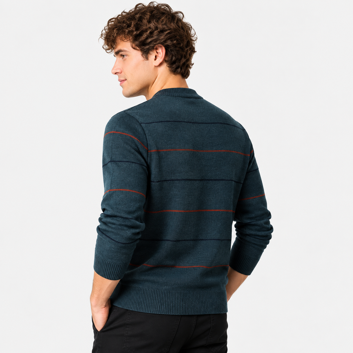 Montviro | Men's Quarter Zip Knit Sweater with Striped Pattern