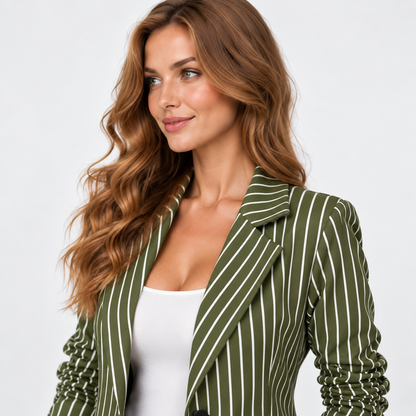 Montviro | Women’s Plus Size Striped Blazer Elegant Workwear Suit Jacket