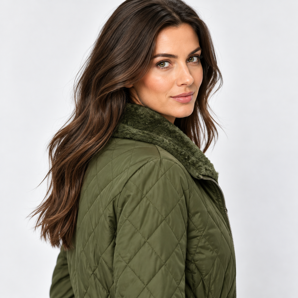 Montviro | Women’s Quilted Jacket Drawstring Waist Plush Collar Outerwear