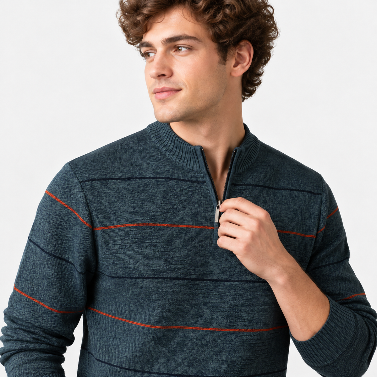 Montviro | Men's Quarter Zip Knit Sweater with Striped Pattern