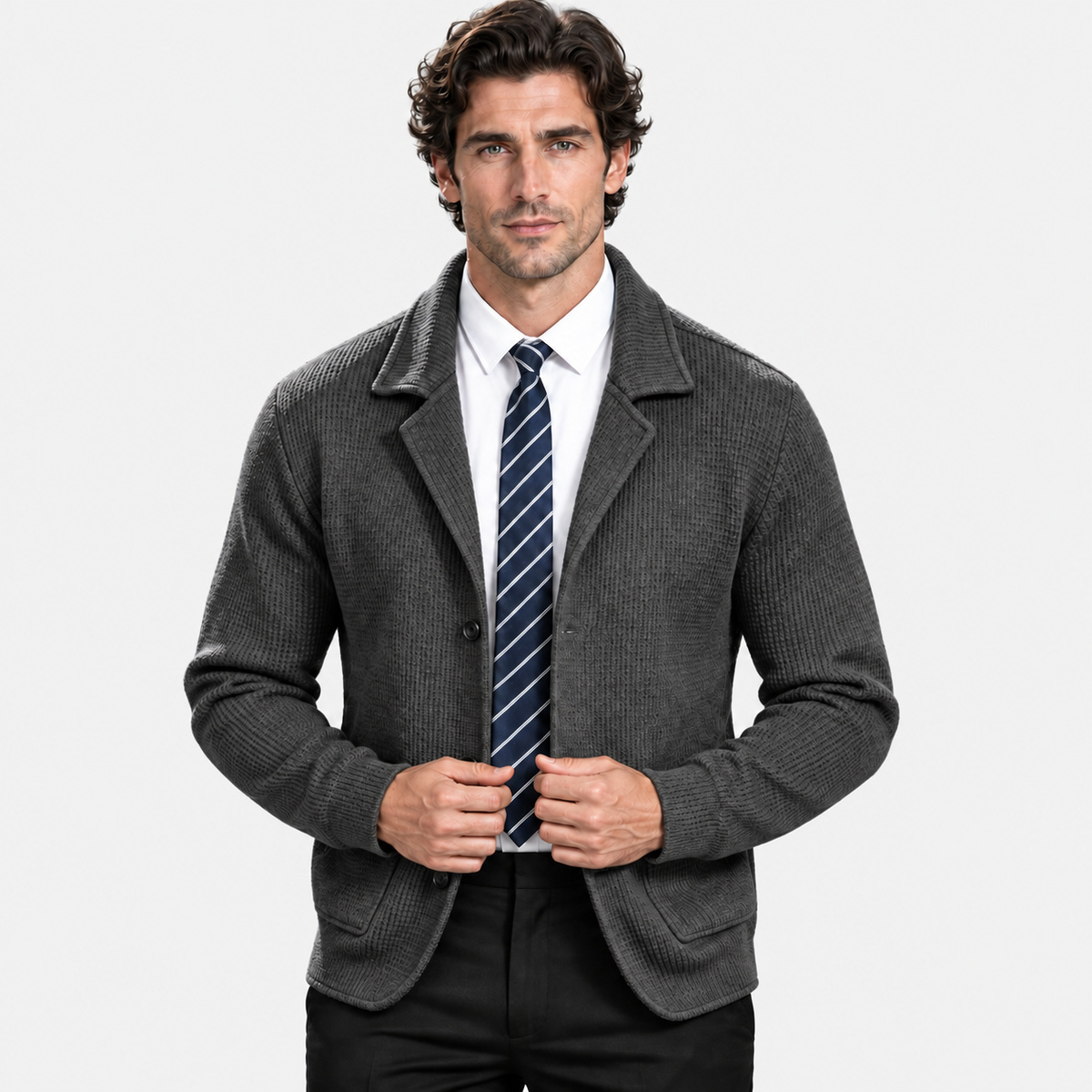 Montviro | Men's Waffle Knit Jacket Soft Stretch Loose Fit Fall Winter Coat