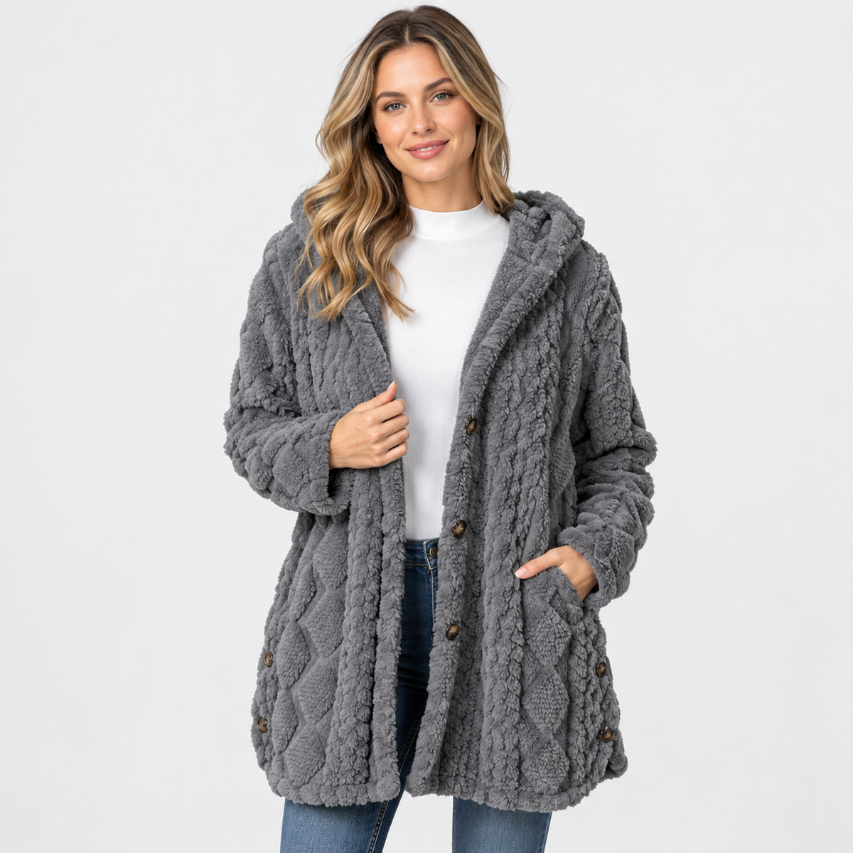 Montviro | Women's Argyle Hooded Cardigan Coat - Long Loose Fit