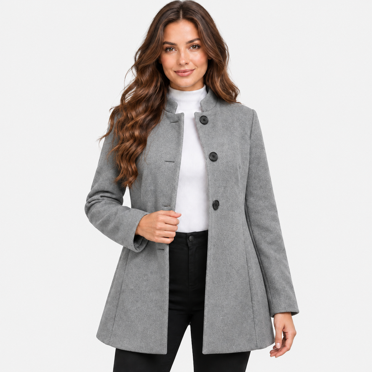 Montviro | Women’s Elegant Long Sleeve Jacket Flared Hem Commuter Coat