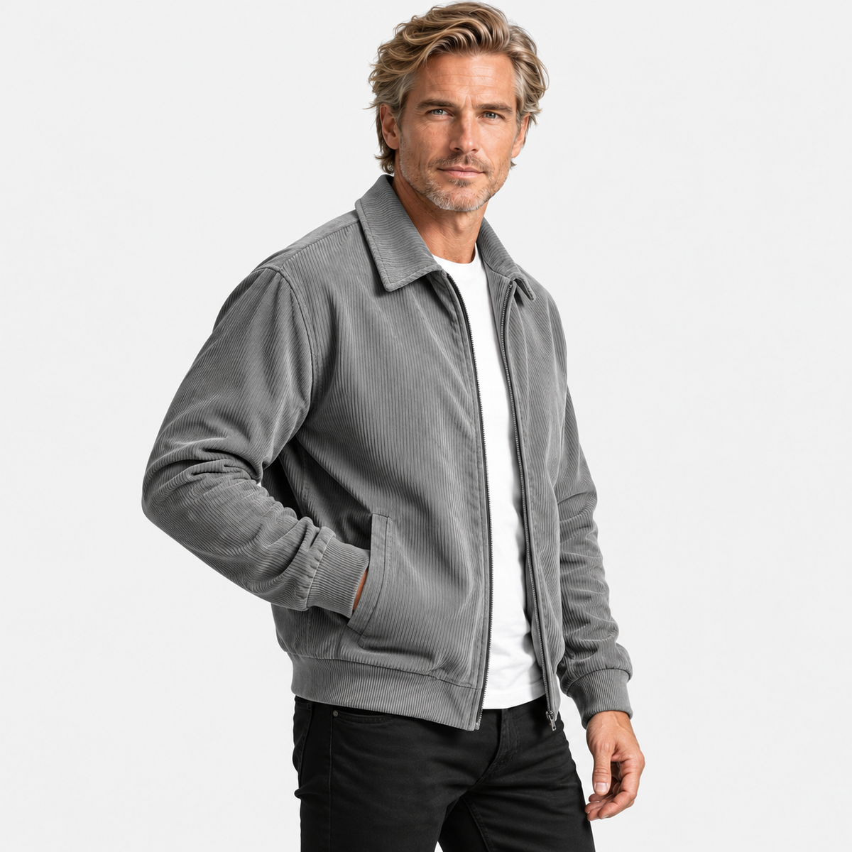 Montviro | Men's Corduroy Jacket Stand Collar Zipper Workwear Outerwear