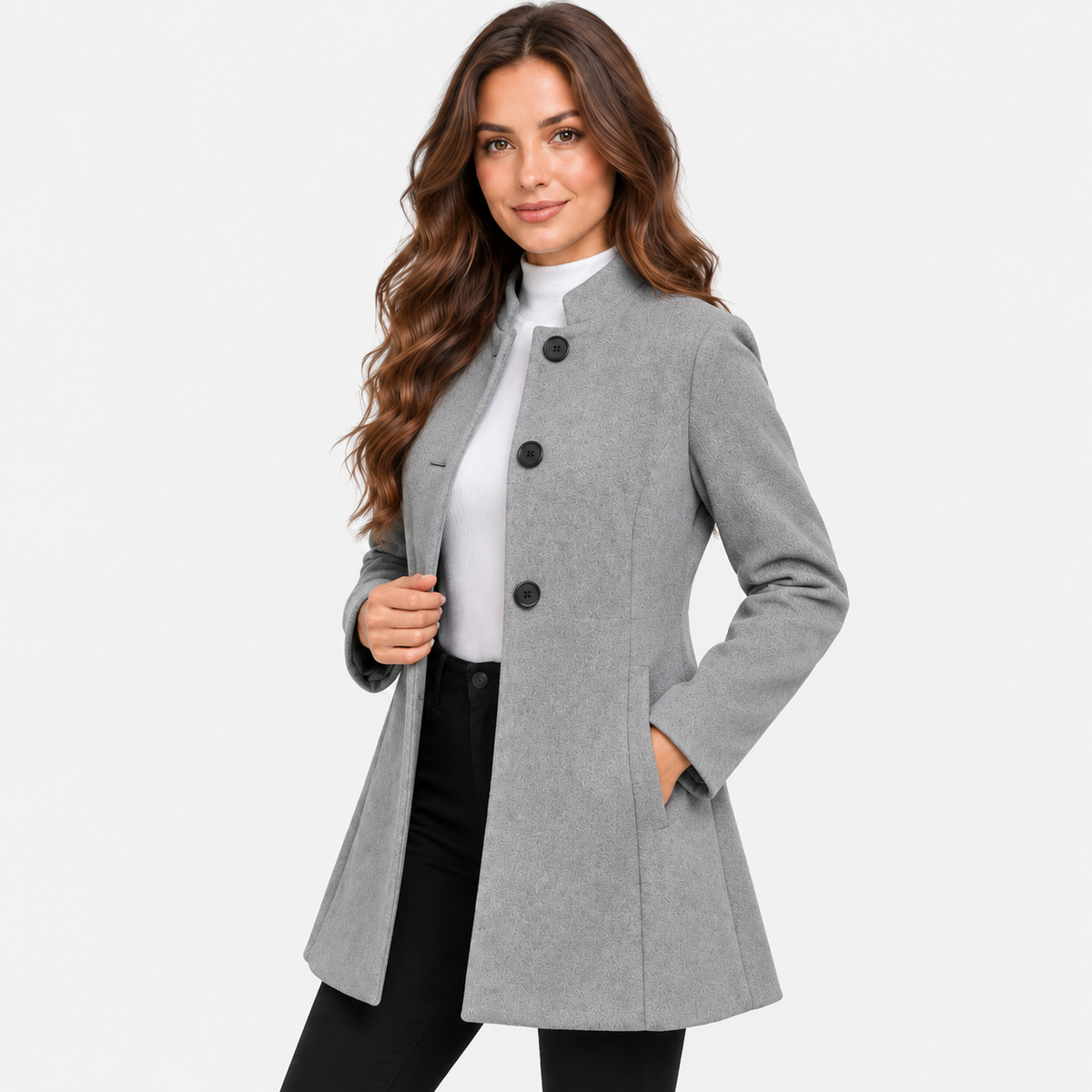 Montviro | Women’s Elegant Long Sleeve Jacket Flared Hem Commuter Coat
