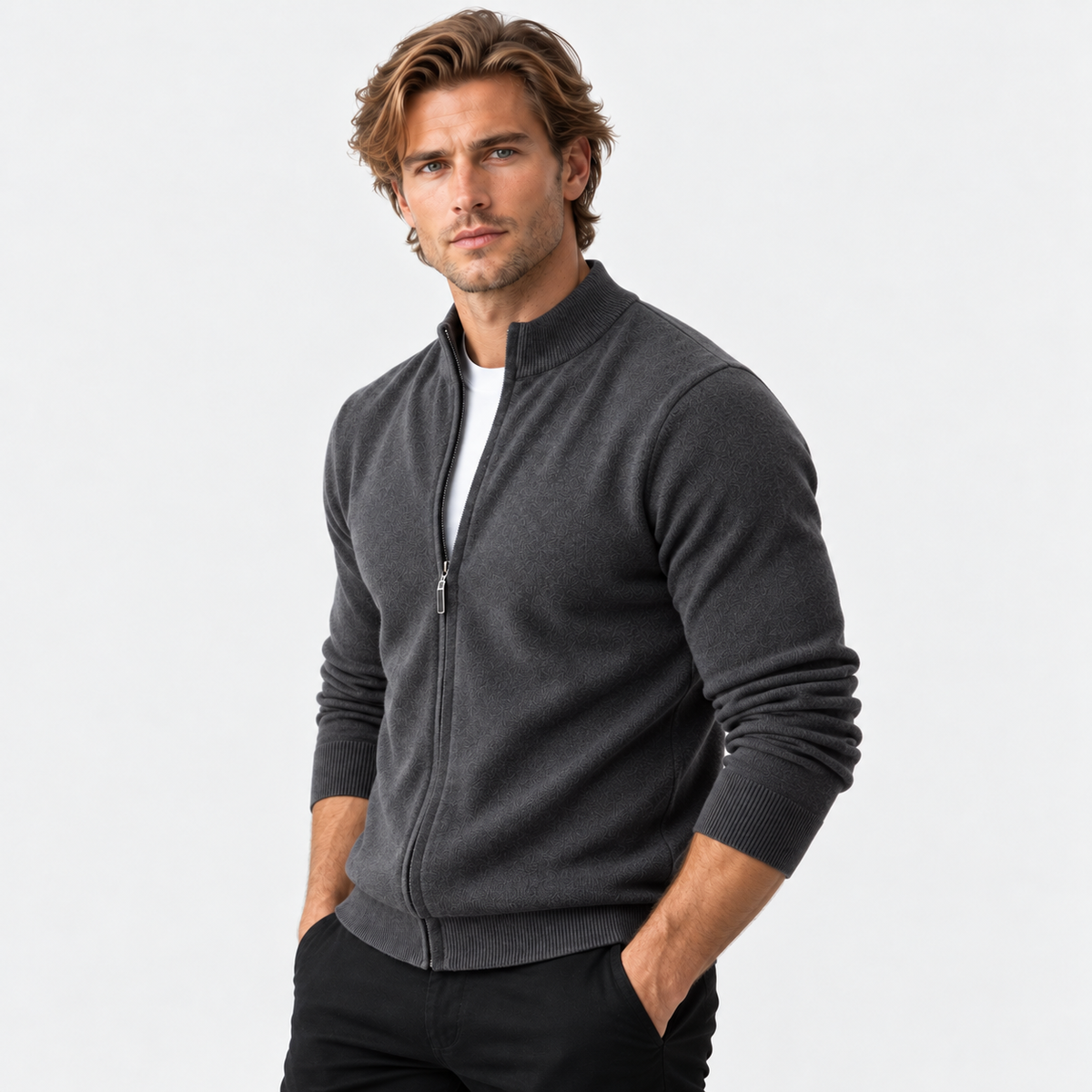 Montviro | Men's Knit Cardigan Sweater with Stand Collar and Full Zip