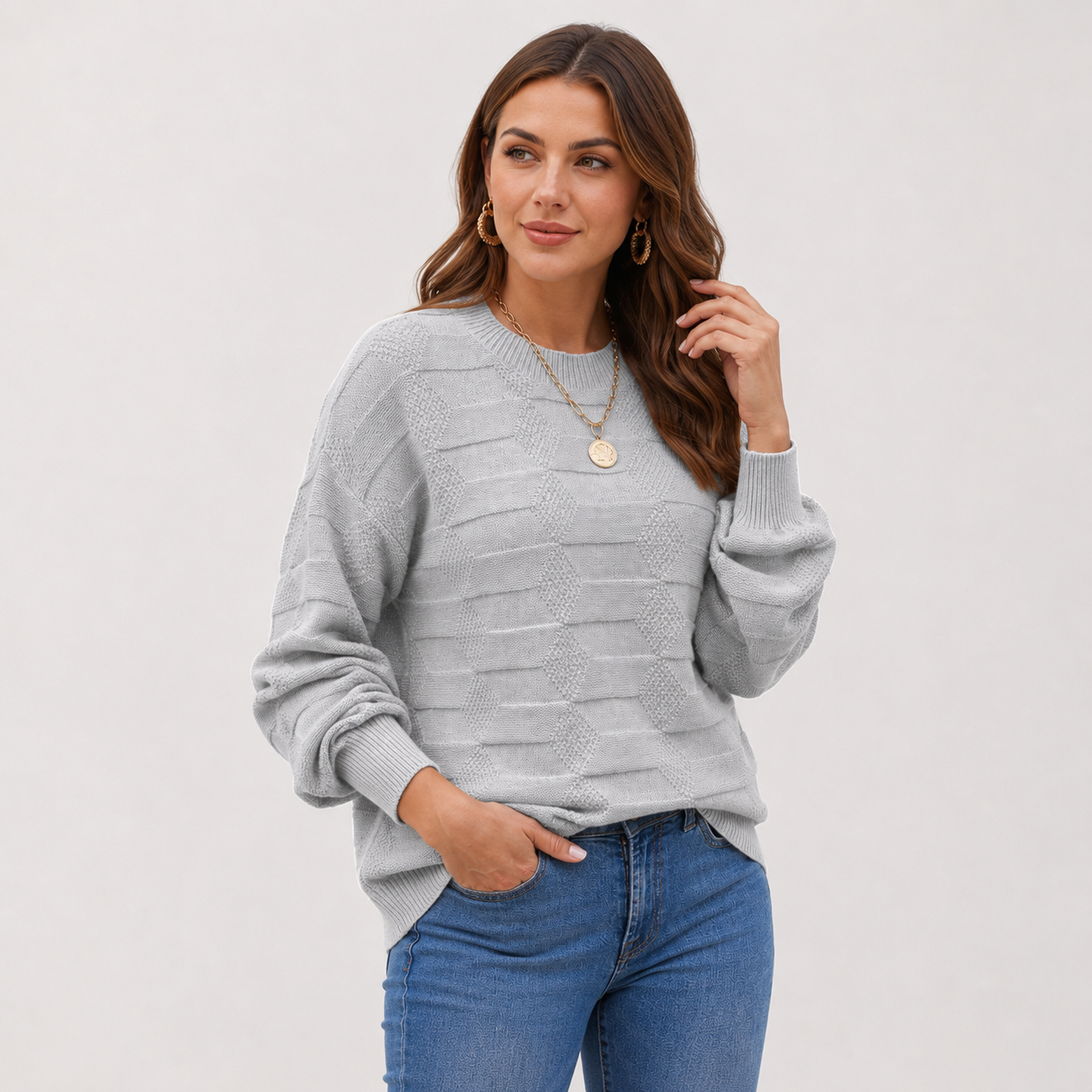 Montviro | Women's Crew Neck Sweater - Stretch Knit Fall Winter Style