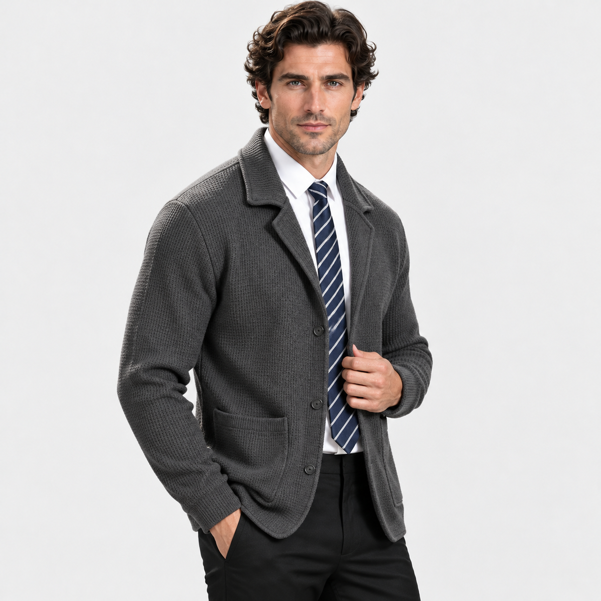 Montviro | Men's Waffle Knit Jacket Soft Stretch Loose Fit Fall Winter Coat
