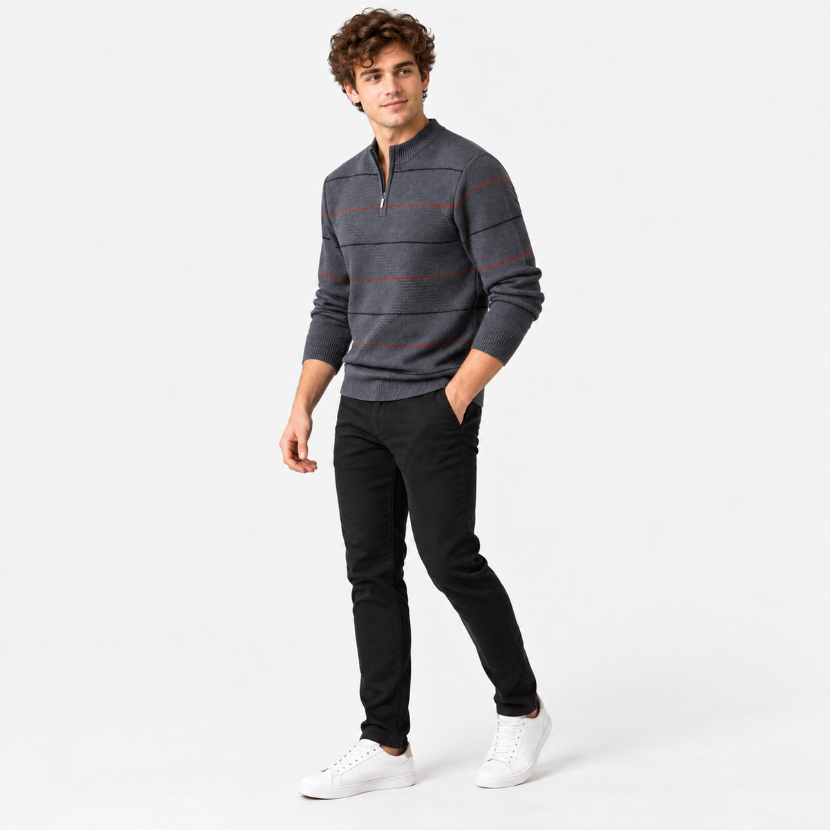 Montviro | Men's Quarter Zip Knit Sweater with Striped Pattern