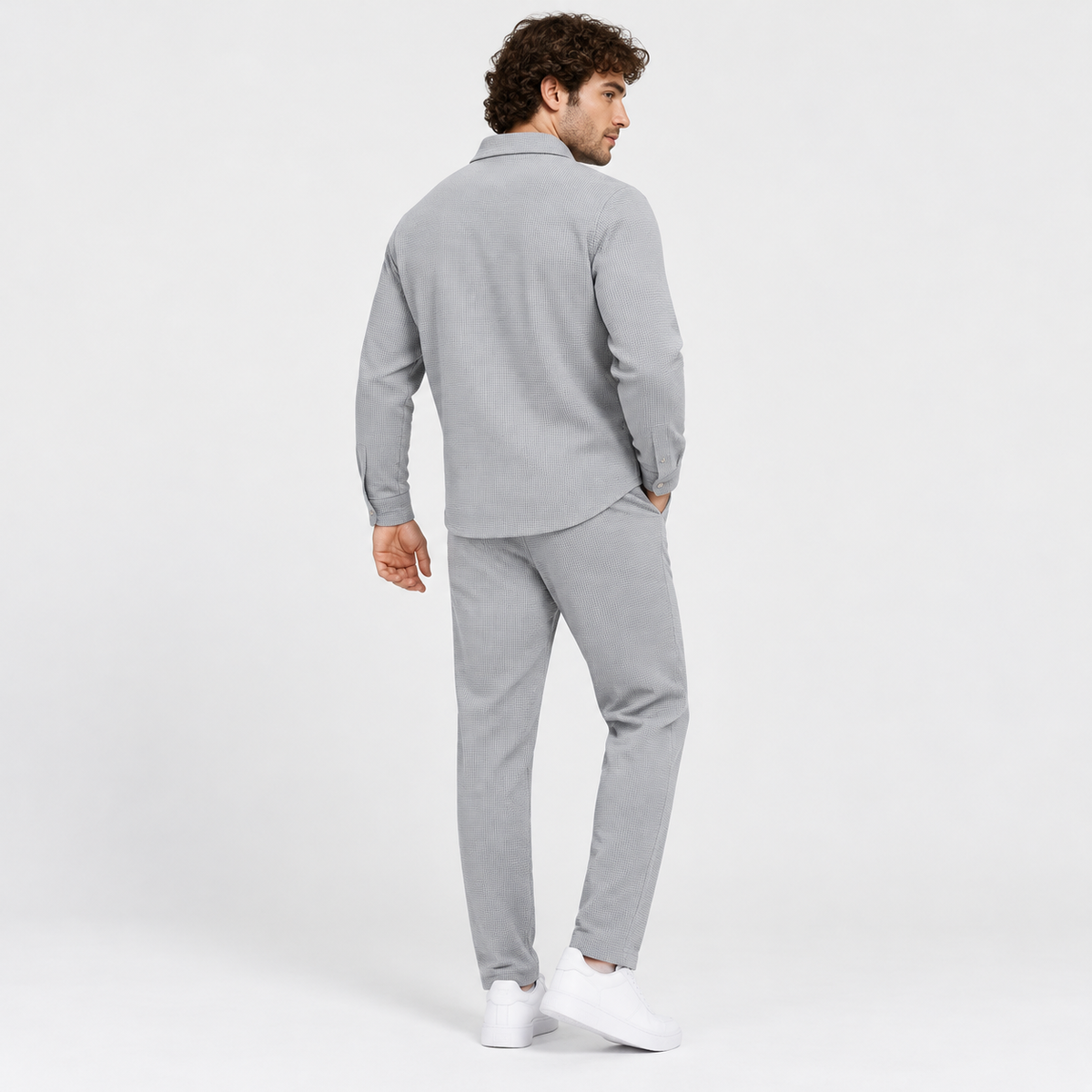 Montviro | Men's Waffle Knit Cardigan Set Button Shirt Pants Casual Outfit