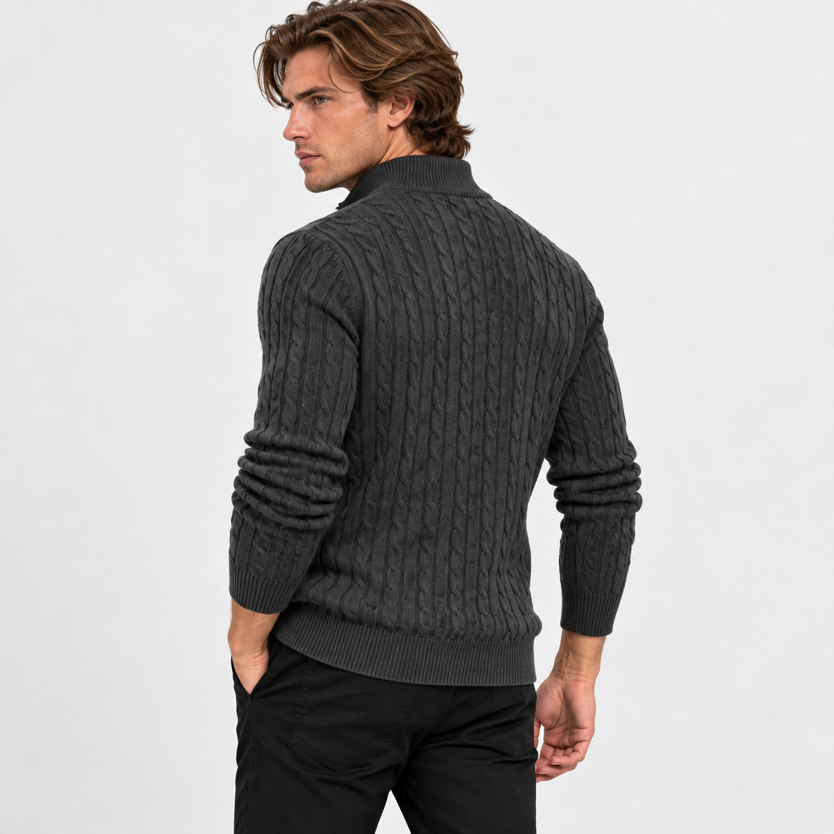 Montviro | Men’s Cable Knit Sweater Quarter Zip Stand Collar Pullover