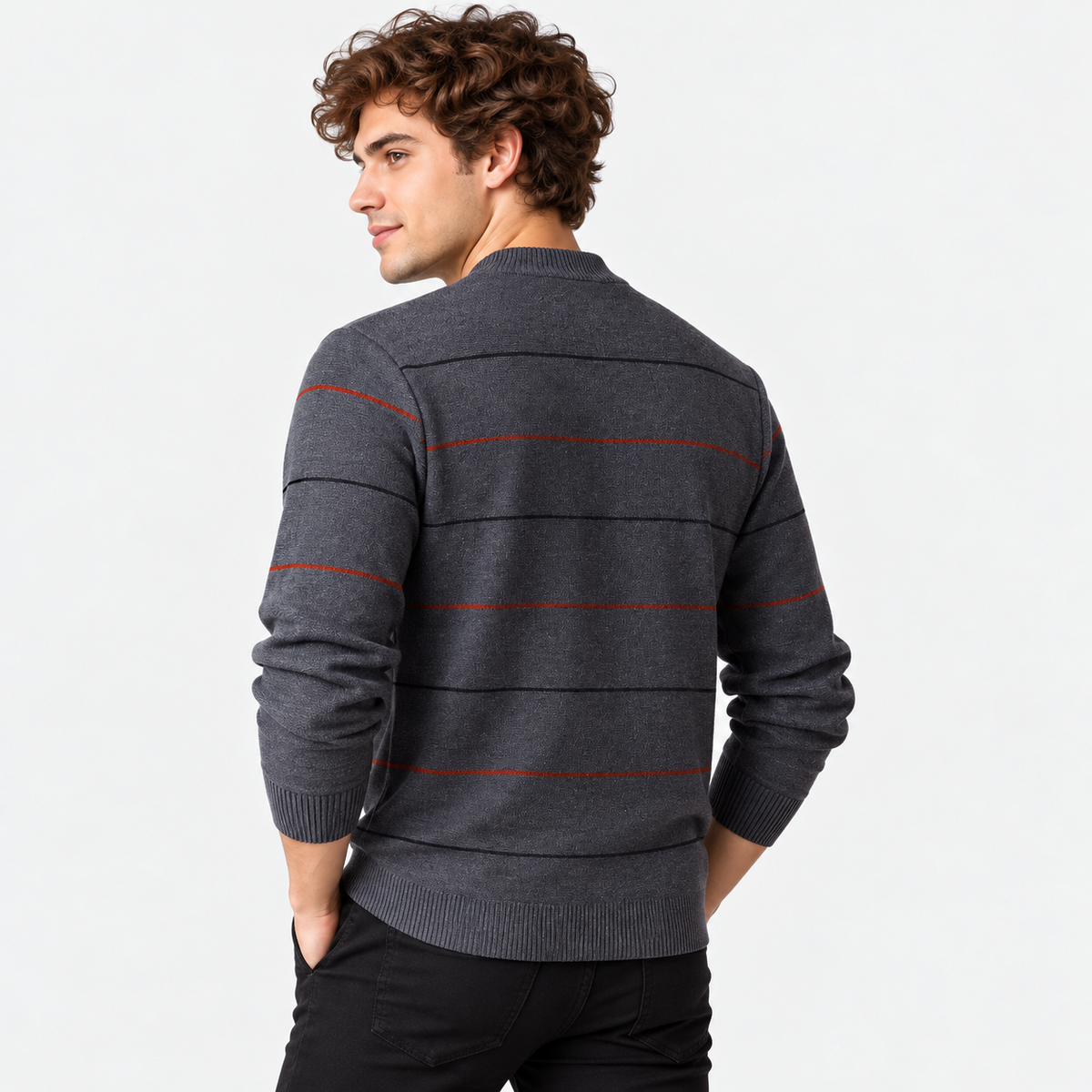 Montviro | Men's Quarter Zip Knit Sweater with Striped Pattern