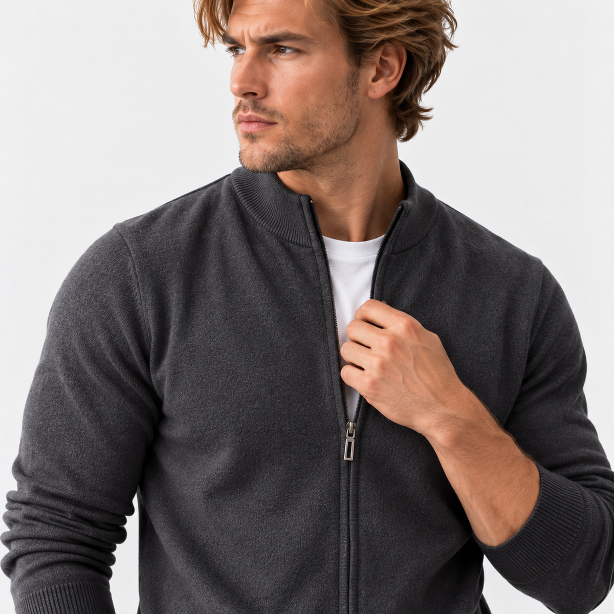 Montviro | Men's Knit Cardigan Sweater with Stand Collar and Full Zip