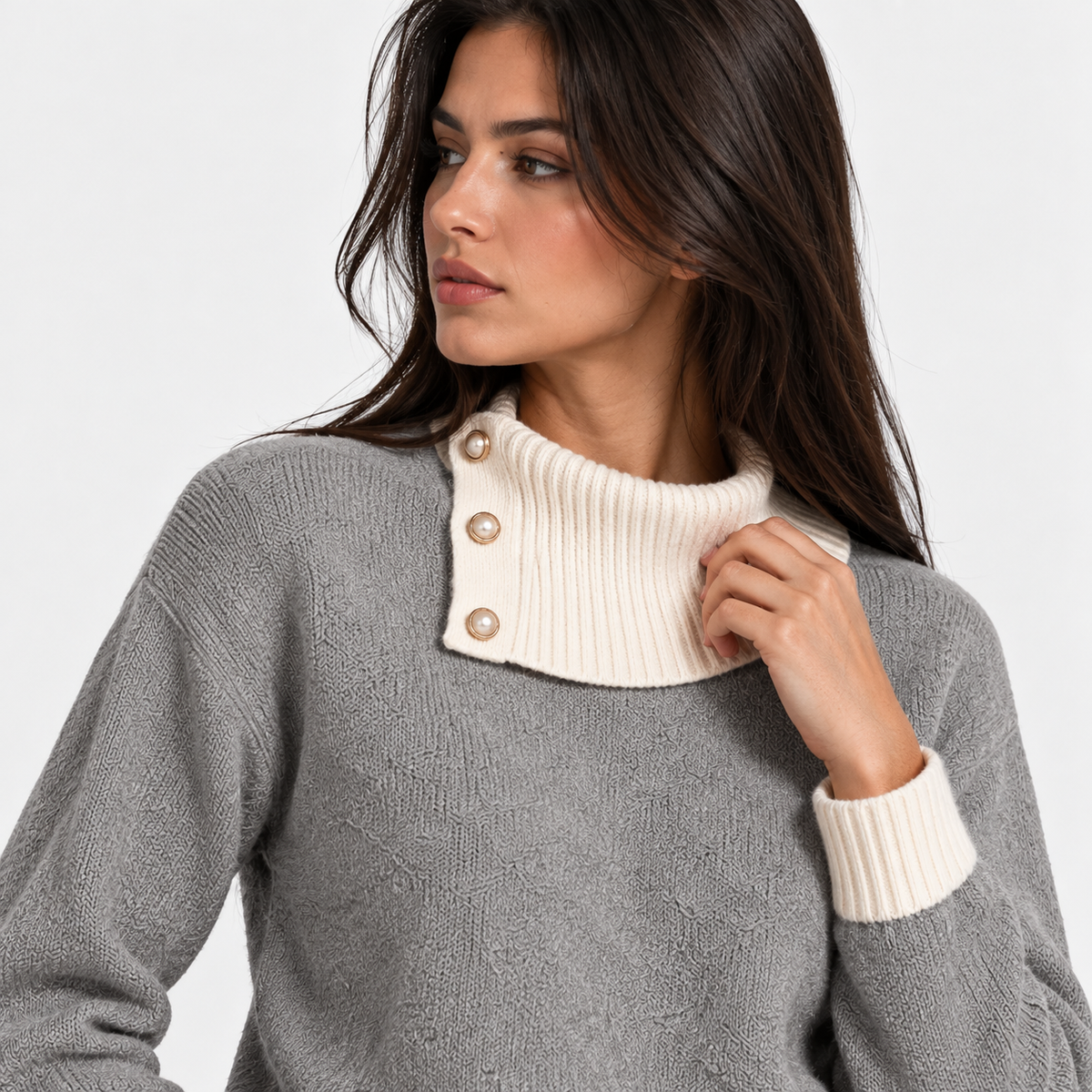 Montviro | Women's Asymmetric Neck Knit Sweater with Side Buttons