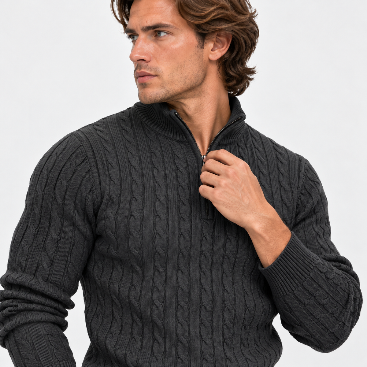 Montviro | Men’s Cable Knit Sweater Quarter Zip Stand Collar Pullover