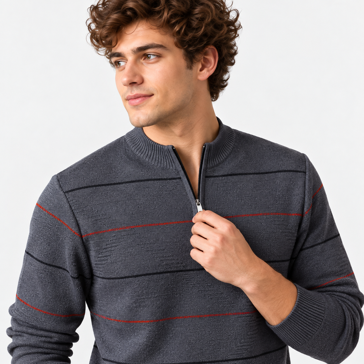 Montviro | Men's Quarter Zip Knit Sweater with Striped Pattern