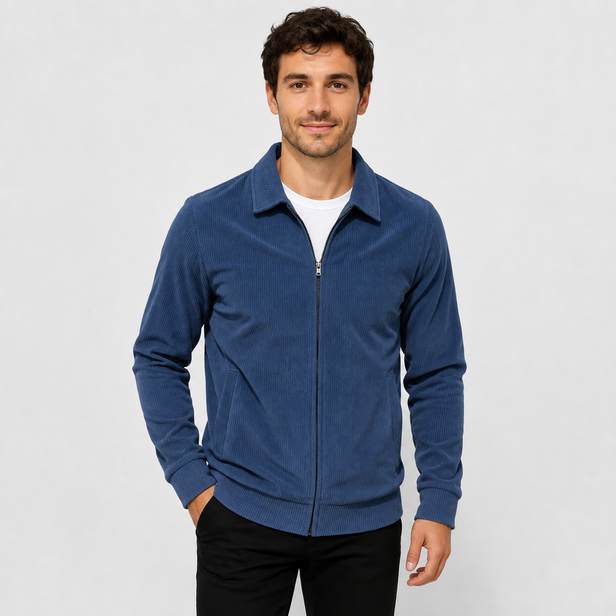 Montviro | Men's Casual Jacket - Corduroy Style Zip Front Lapel Collar