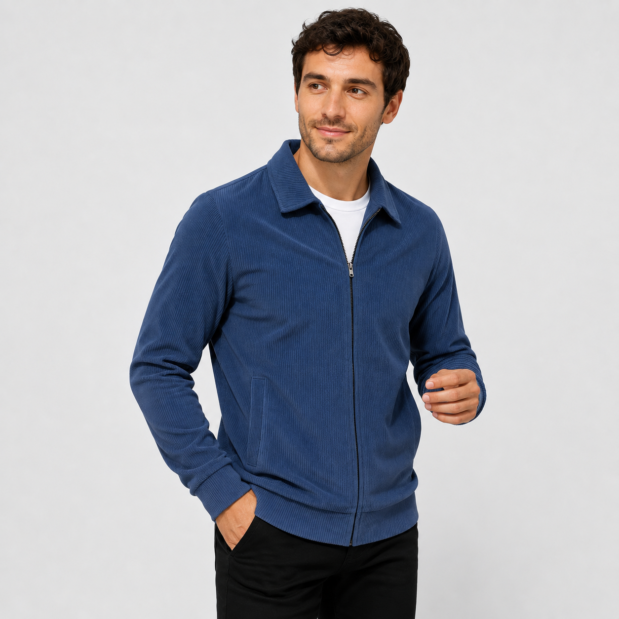 Montviro | Men's Casual Jacket - Corduroy Style Zip Front Lapel Collar