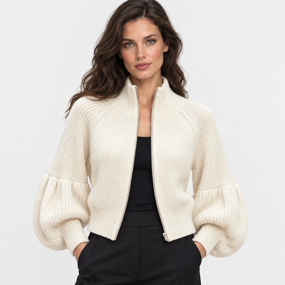 Montviro | Women’s Elegant Knit Sweater Jacket Zipper Outerwear