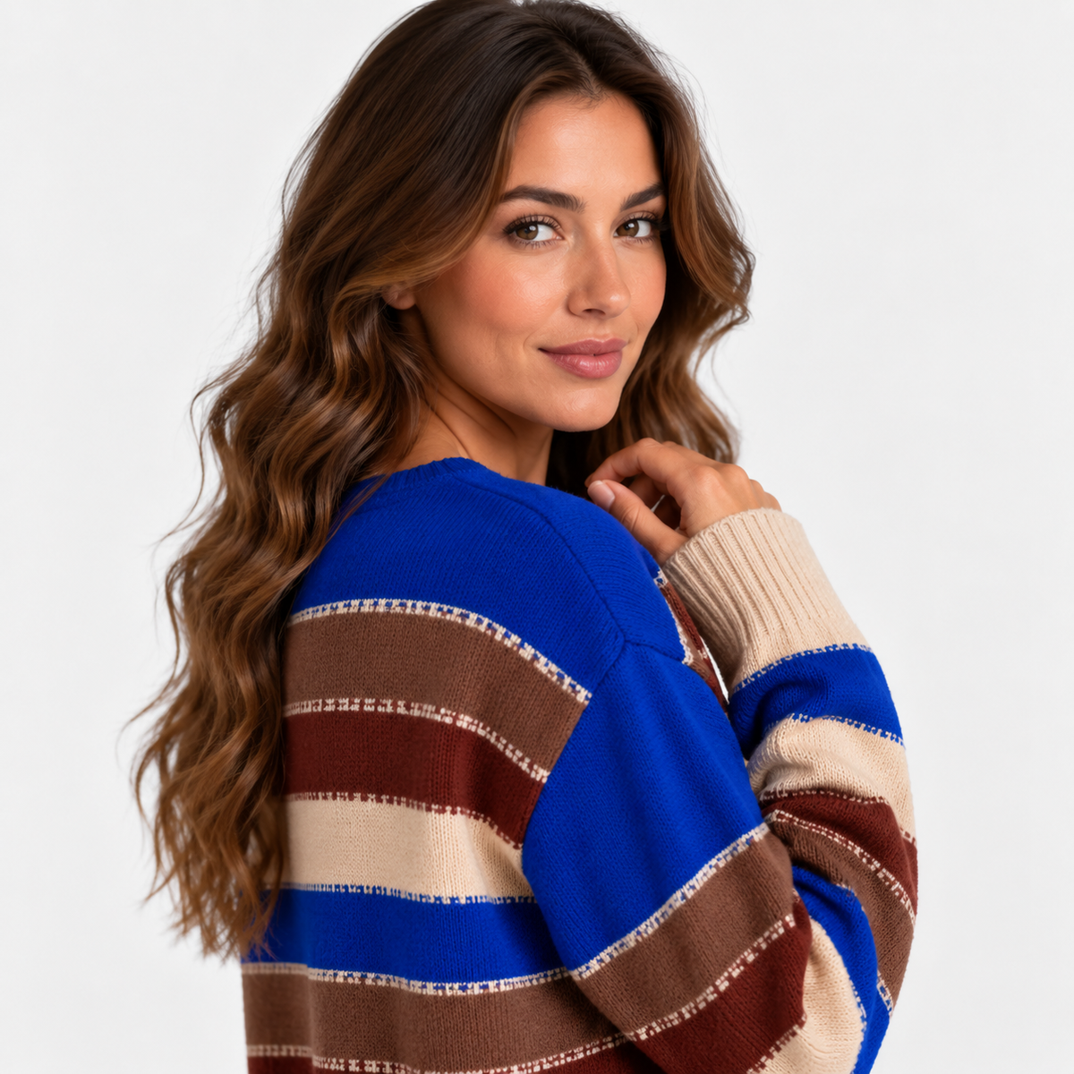 Montviro | Women’s Striped Sweater Vintage Knit Loose Fit Crew Neck Pullover