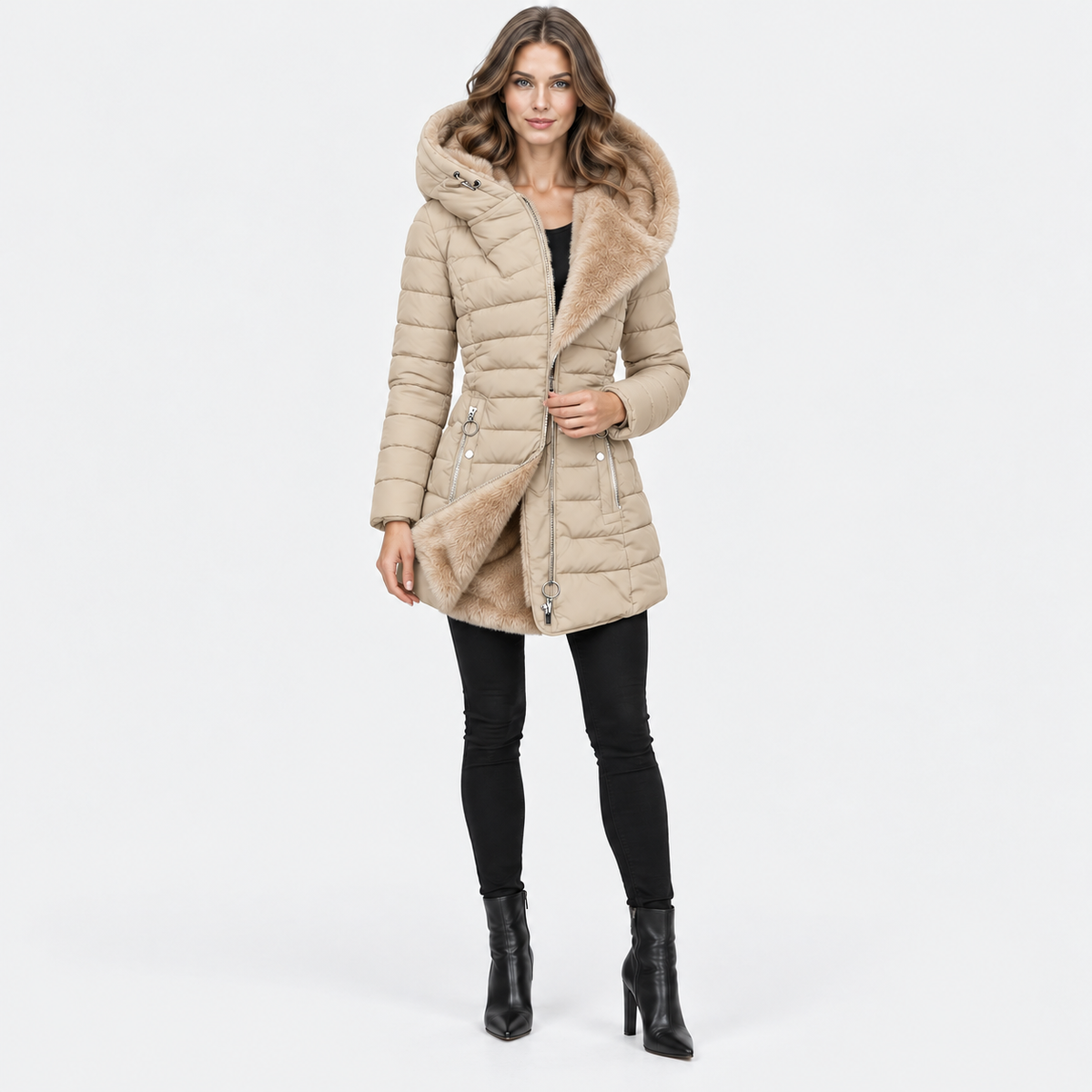 Montviro | Women's Long Hooded Winter Jacket with Fleece Lining