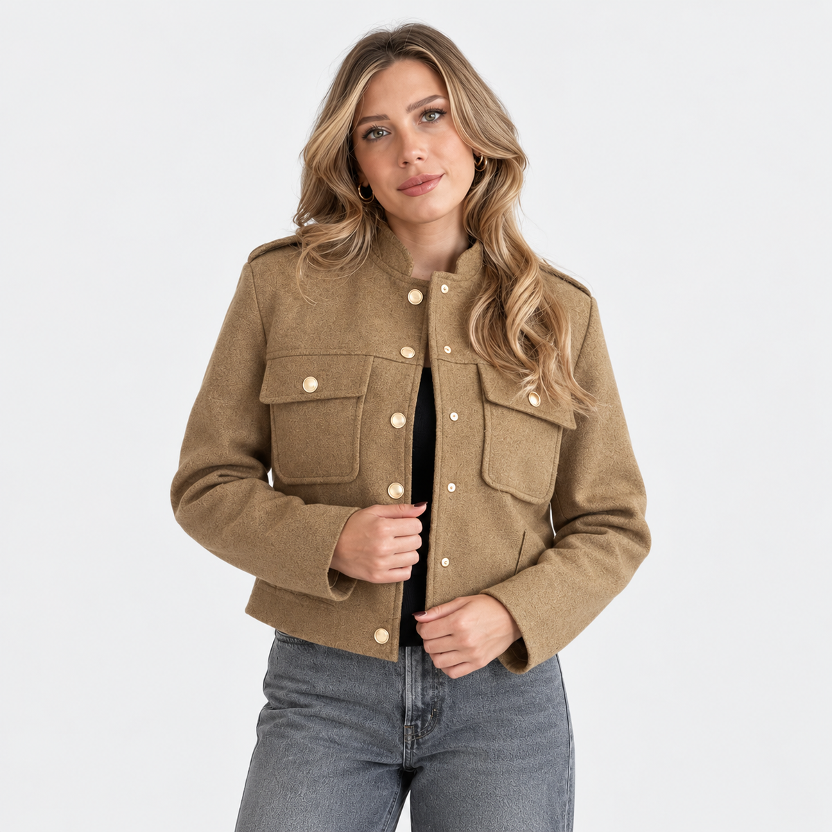 Montviro | Women's Lined Jacket - Button Front Round Neck