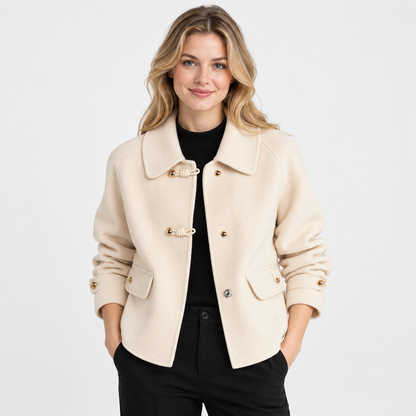 Montviro | Women's Tweed Pea Coat - Peter Pan Collar Pearl Buttons
