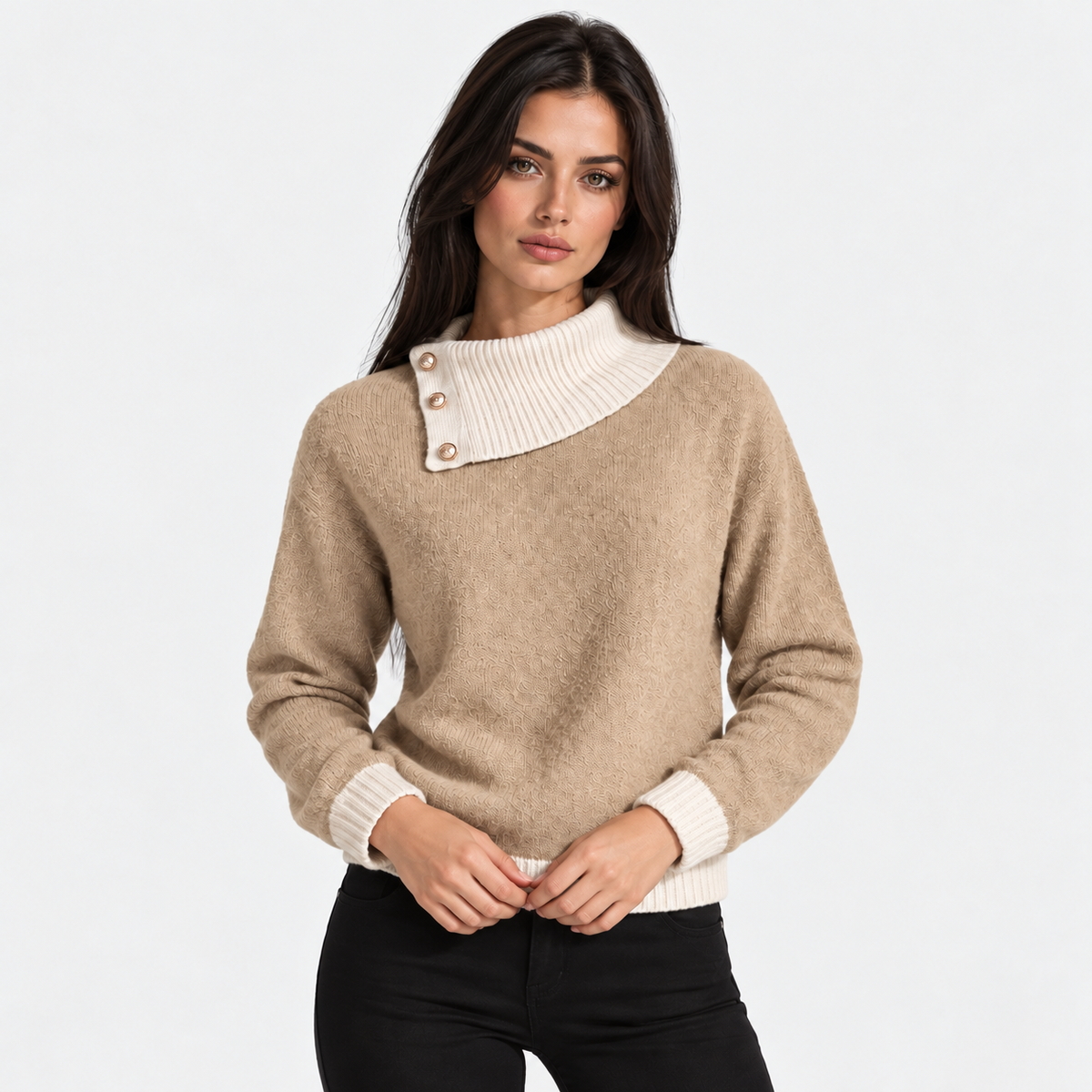 Montviro | Women's Asymmetric Neck Knit Sweater with Side Buttons