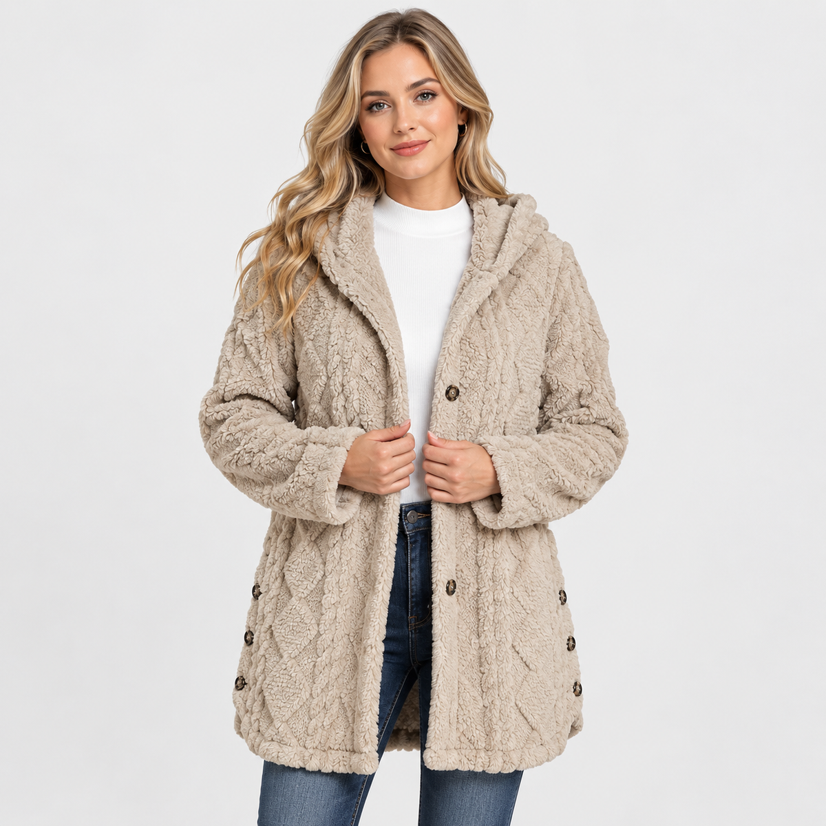 Montviro | Women's Argyle Hooded Cardigan Coat - Long Loose Fit