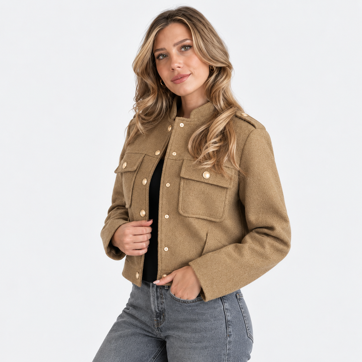 Montviro | Women's Lined Jacket - Button Front Round Neck