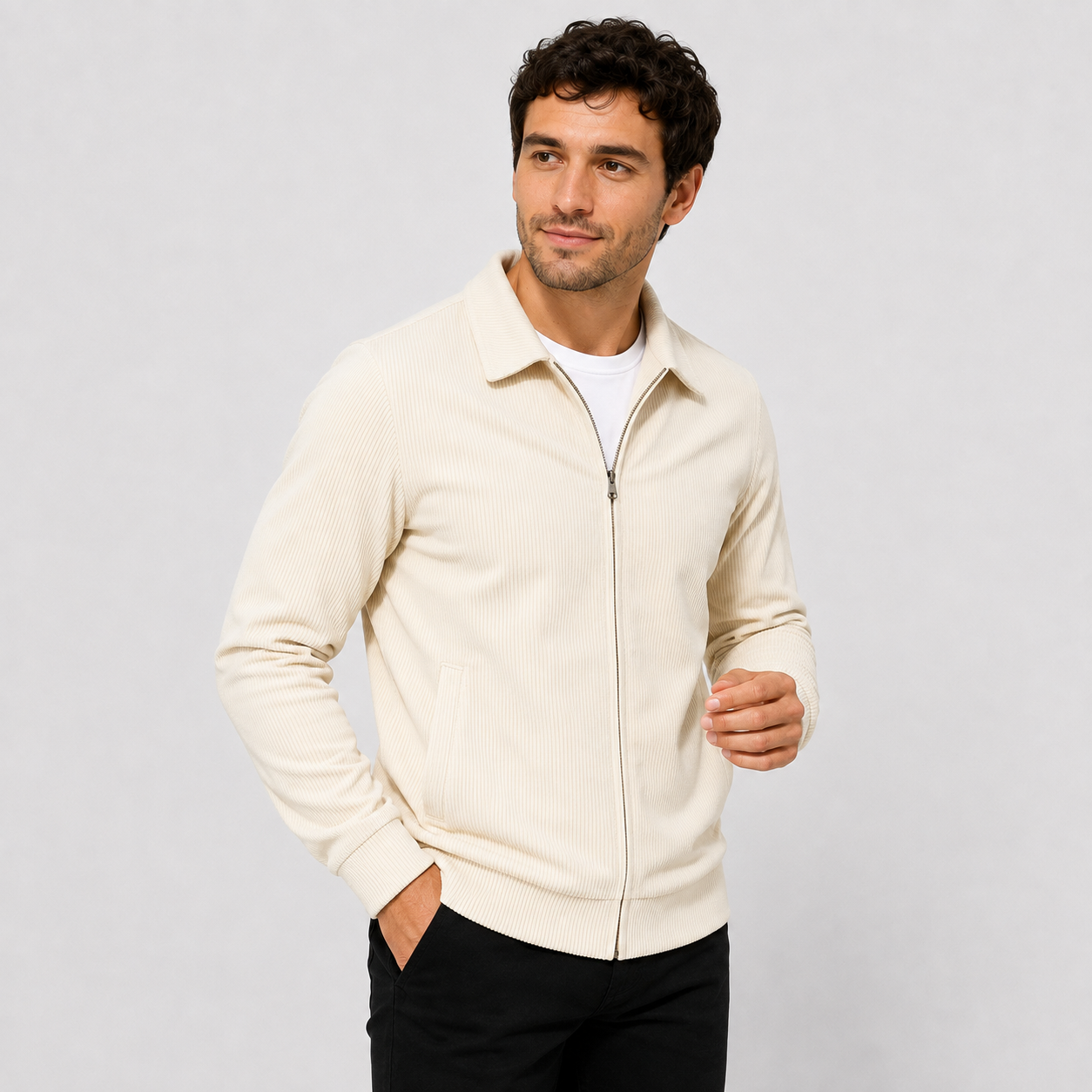 Montviro | Men's Casual Jacket - Corduroy Style Zip Front Lapel Collar