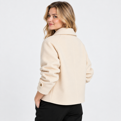 Montviro | Women's Tweed Pea Coat - Peter Pan Collar Pearl Buttons