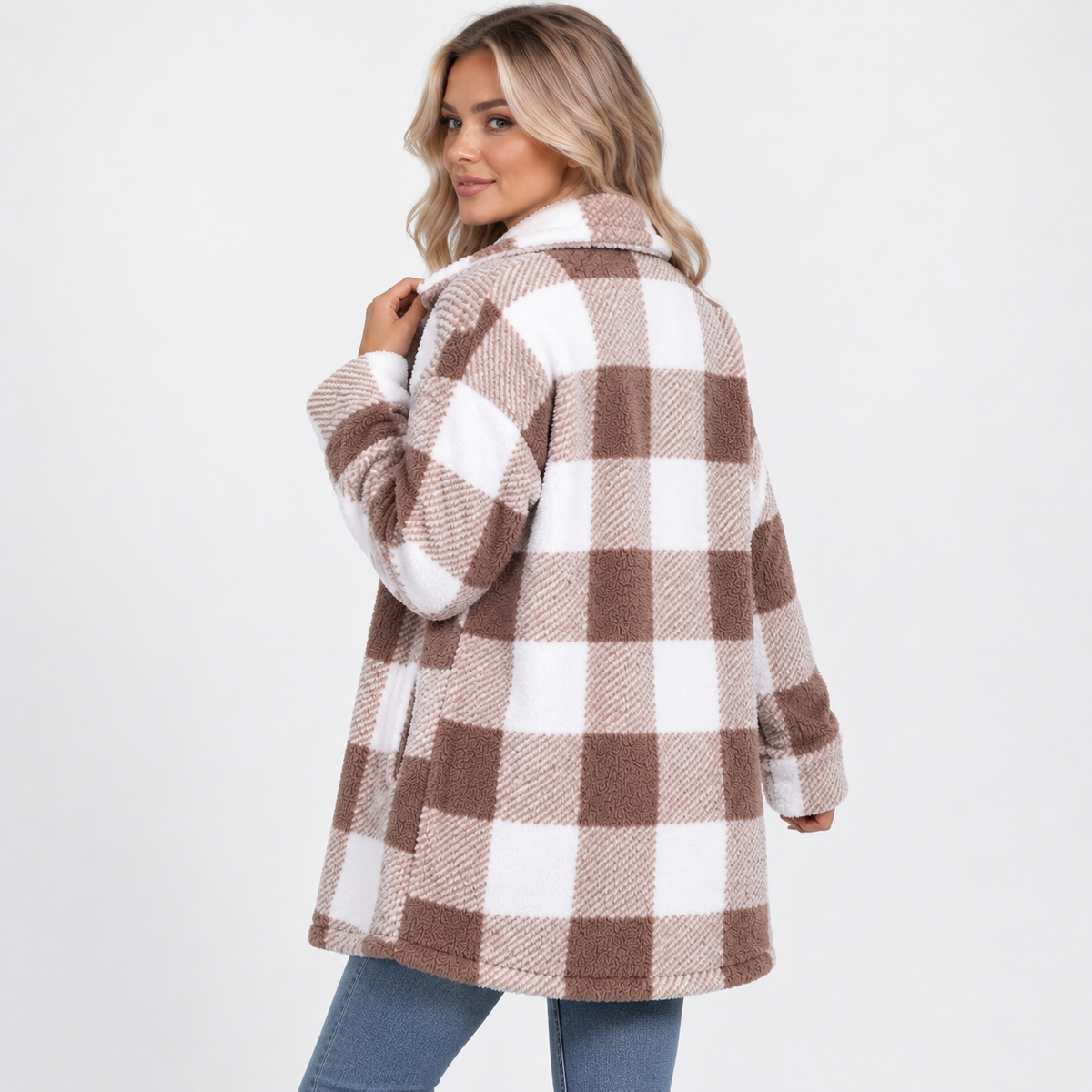 Montviro | Women's Plaid Teddy Coat - Long Button Fall Winter Style