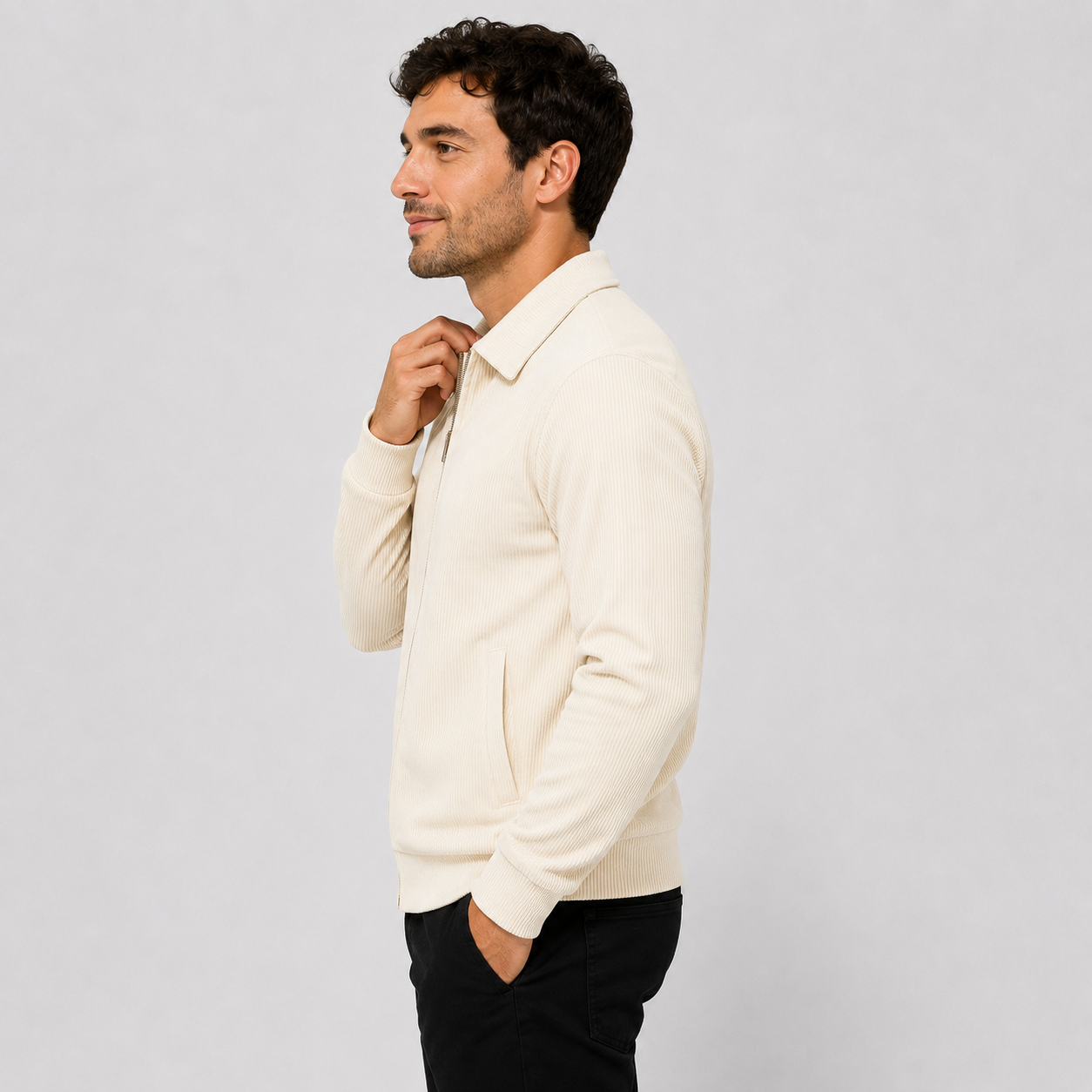 Montviro | Men's Casual Jacket - Corduroy Style Zip Front Lapel Collar