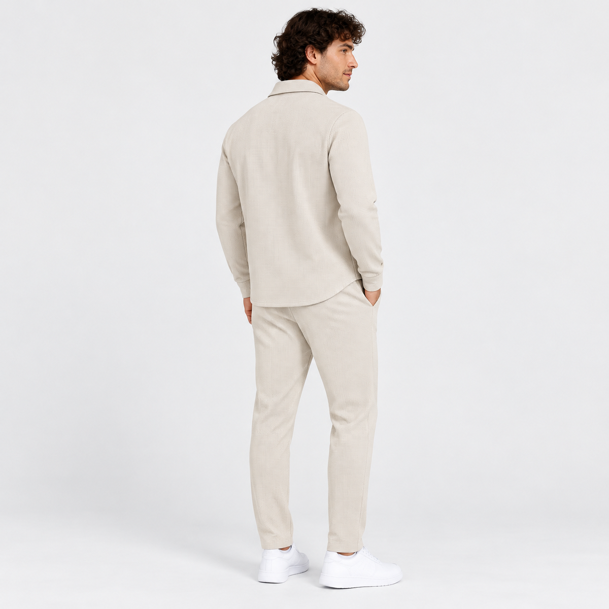 Montviro | Men's Waffle Knit Cardigan Set Button Shirt Pants Casual Outfit