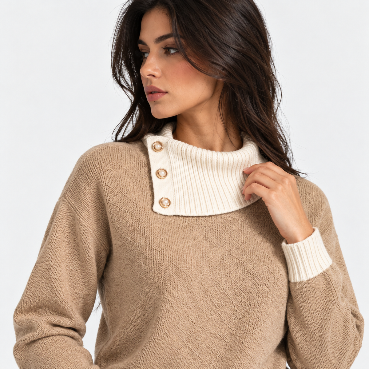 Montviro | Women's Asymmetric Neck Knit Sweater with Side Buttons
