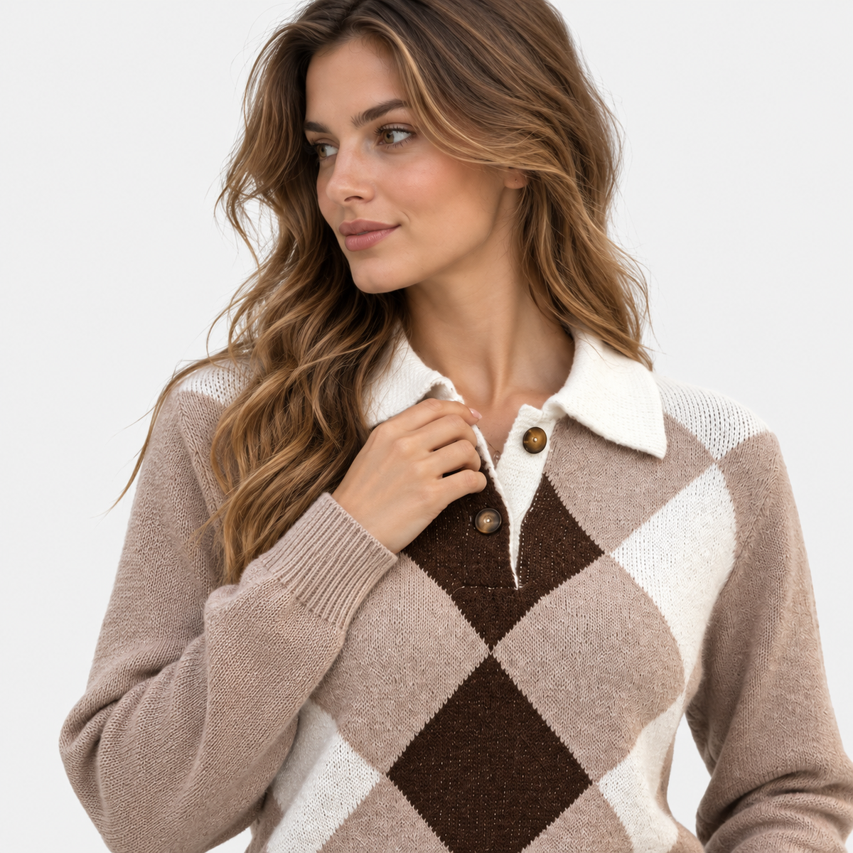 Montviro | Women's Color Block Pullover Sweater with Argyle Pattern